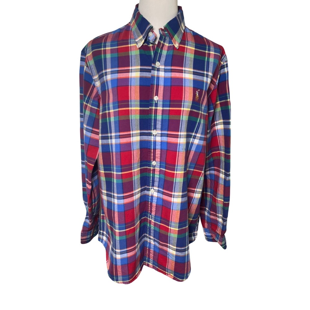 Ralph Lauren Plaid Oxford Button Down Shirt Pony Logo Cotton Preppy Mens M EUC